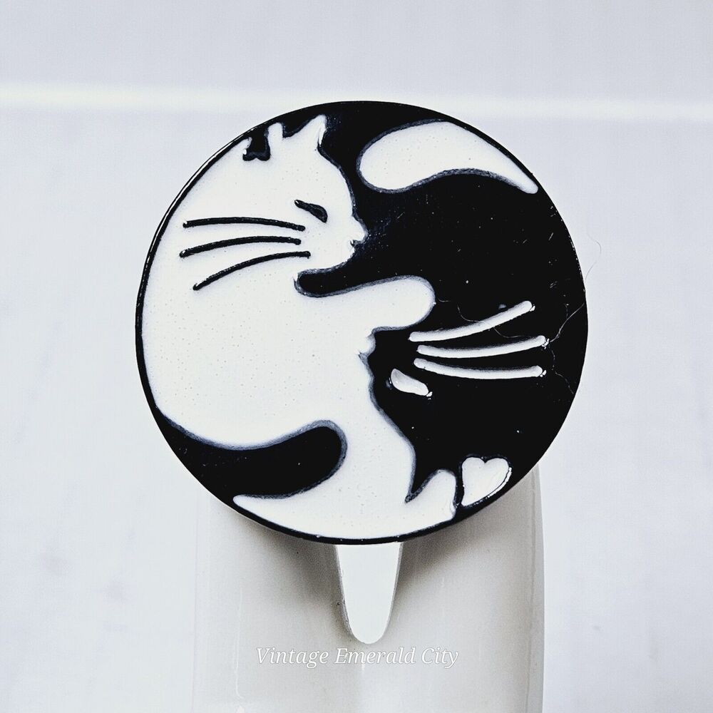 Black & White Cat Lapel Pin Ying Yang Balance Enamel Badge Mystical Magical Cats - Picture 5 of 5